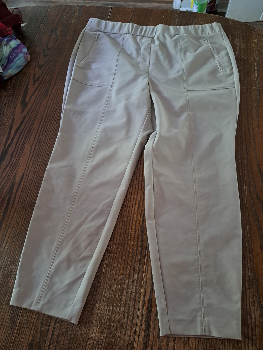 Sz 18 Lane Bryant Tan Elastic Waist Casual Ankle Crop Pants With Zipper Pockets